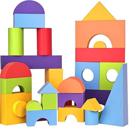 Migargle Large Foam Building Blocks for Toddlers, 36 Pieces Large EVA Soft Stacking Blocks, Baby Bath Foam Toy Set, Early Learning Construction Toys & Gifts for Kids, Boys & Girls