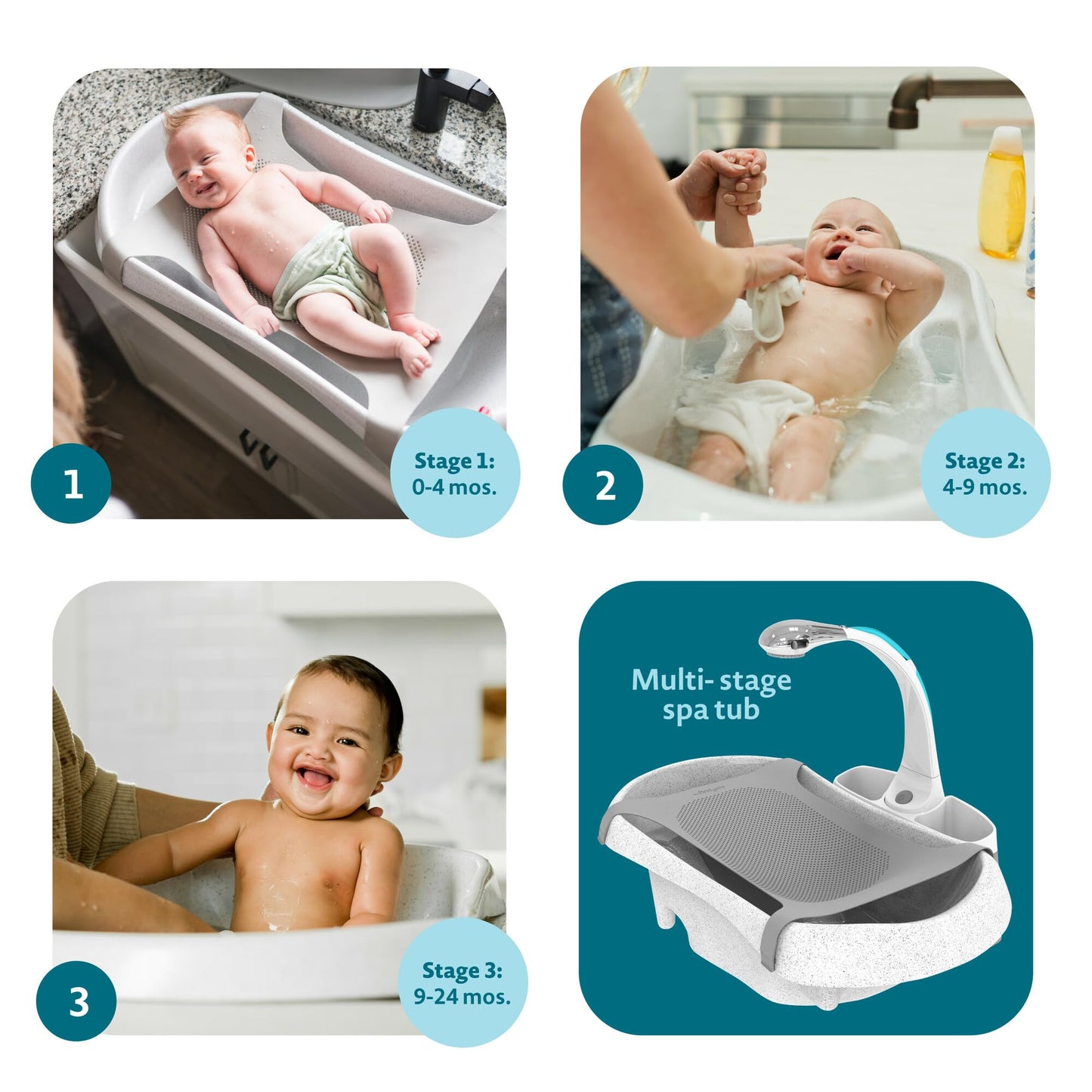 The First Years Rain Shower Baby Bath Tub Set - Includes Convertible Bath Tub and Sling with Soothing Spray - Baby Bath Seat and Spa for Newborn to Toddler - Baby Bath Essentials