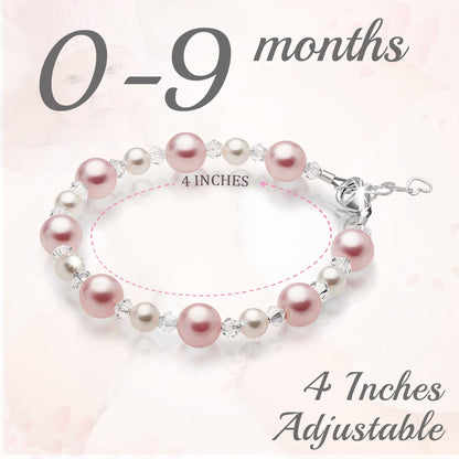 Pretty Sterling Silver Bracelets for Girls with Pink and White Simulated Pearls, European Crystals, Girls Jewelry, Pearl Bracelet for Girl, Birthday Gifts