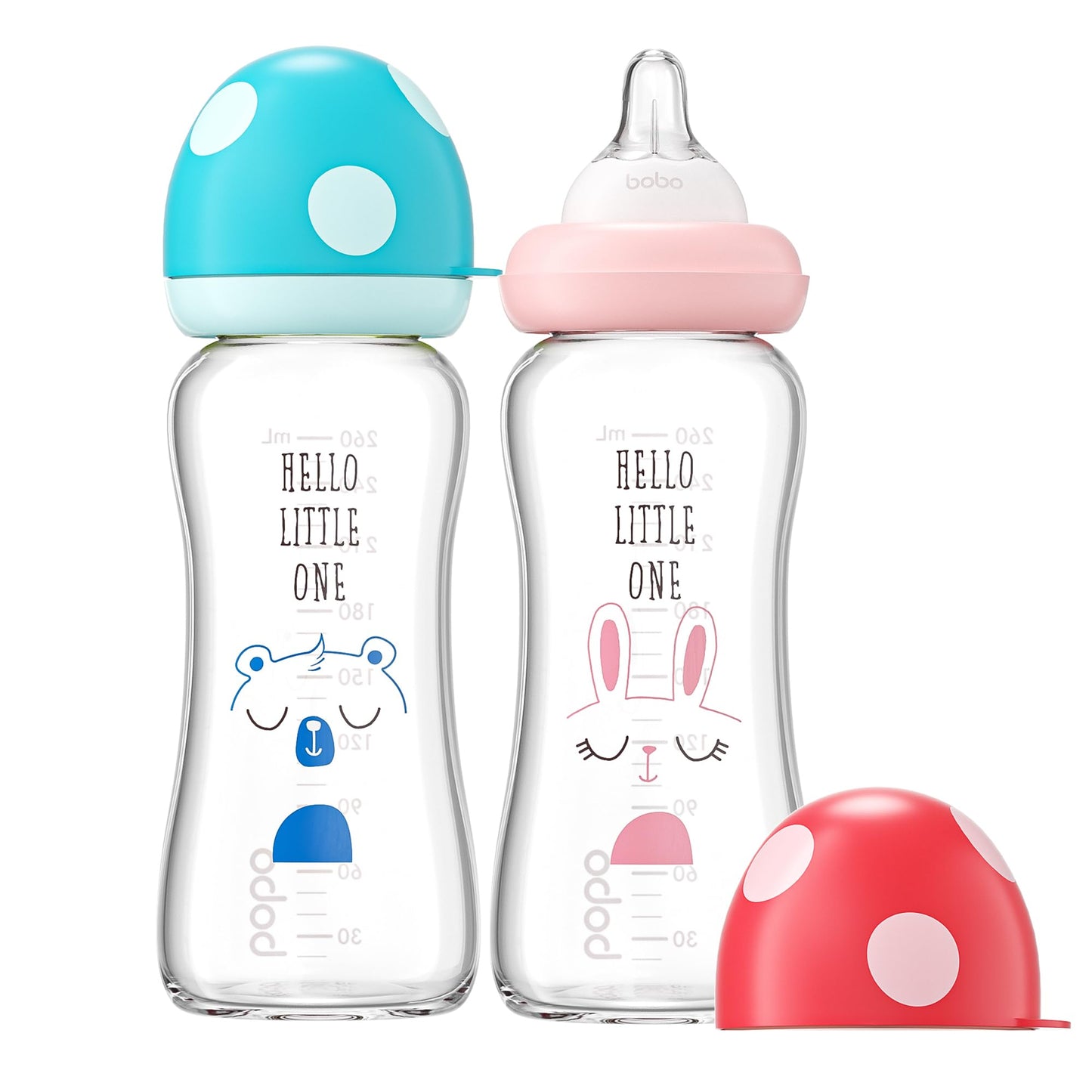 YOHKOH Natural Glass Baby Bottle with Natural Response Nipple, Newborn Anti-Colic Baby Bottles, Wide Neck Mushroom Cap Baby Bottle, Clear (8.8ounce (Pack of 4), Multicolour1)