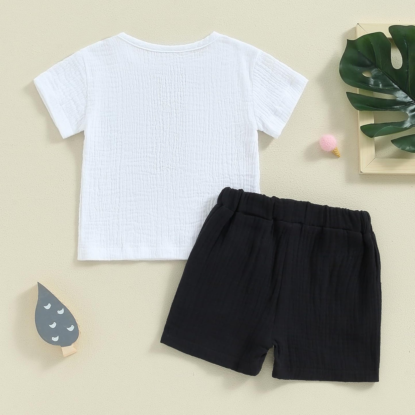 fhutpw Baby Boy Summer Outfits Henley Shirt Soft Pocket Short Sleeve Tops & Shorts Sets Infant 3 6 12 18 Months 2T Clothes