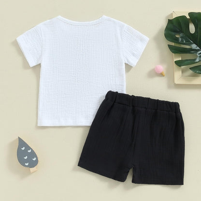 fhutpw Baby Boy Summer Outfits Henley Shirt Soft Pocket Short Sleeve Tops & Shorts Sets Infant 3 6 12 18 Months 2T Clothes