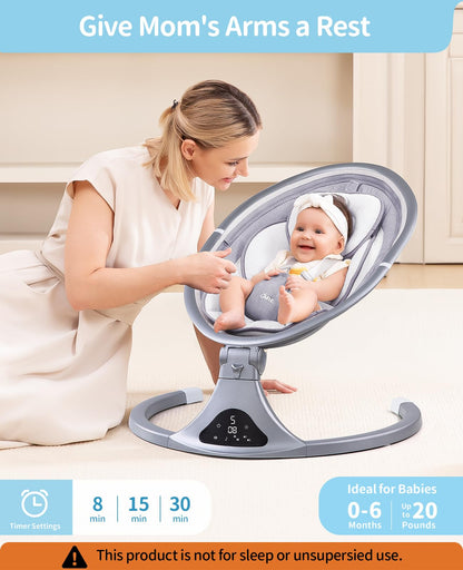 LAREX Baby Swing to Toddler Electric Infant Swing Portable for Newborn Boy Girl, 5 Sway Speeds with Remote Control, 12 Preset Melodies and Bluetooth, 0-6 Months Max 20 Lbs(Dark Wood Grain)