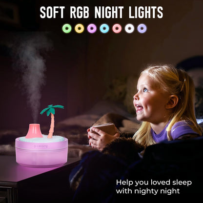 Cute Flower Mini Humidifier, 260ml Gardenia Desktop Humidifiers for Bedroom, Portable Small Cool Mist Humidification for Home, Baby Nursery, Office & Indoor Plants, USB Powered (Pink)