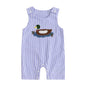 Baby Boy Summer Clothes Sleeveless Embroidery Dinosaur Striped Retro Romper Jumpsuit Smocked Shortall