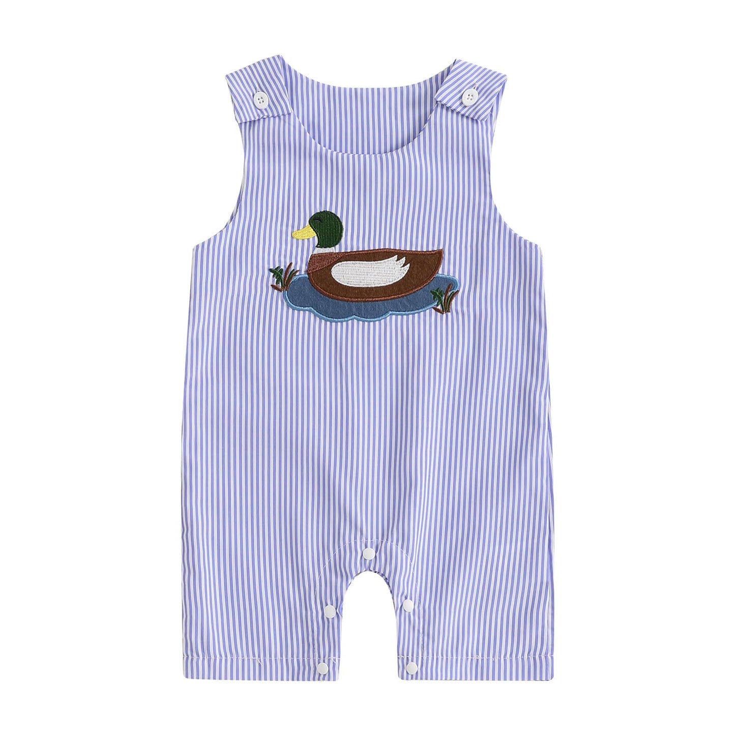 Baby Boy Summer Clothes Sleeveless Embroidery Dinosaur Striped Retro Romper Jumpsuit Smocked Shortall
