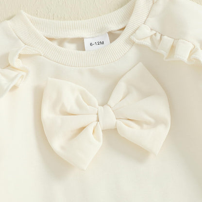 Kupretty Baby Girl Clothes Toddler Fall Winter Outfit Ruffles Crewneck Bow Pullover Sweatshirt + Joggers Pants Set