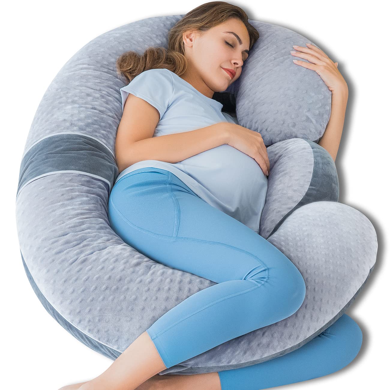 QUEEN ROSE Cooling Pregnancy Pillows,E Shaped Full Body Pillow for Sleeping, with Pregnancy Wedge Pillow for Belly Support, 60 Inch Maternity Pillow for Side Sleeper, Cooling Rayon Cover, Purple
