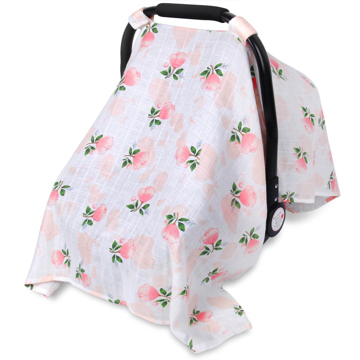Rquite Car Seat Cover, Muslin Cotton Infant Car Seat Canopy, Breathable Baby Carrier Cover, Summer Stroller Sun Shade, Flower
