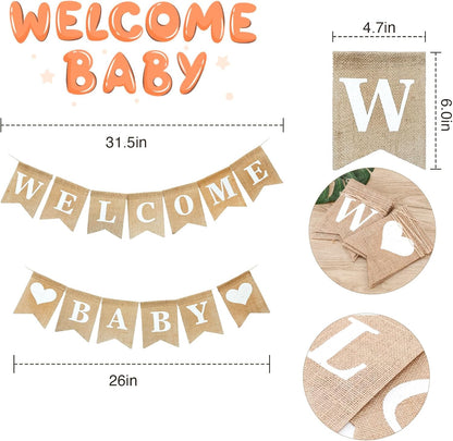 Welcome Baby Sign - Elegant Boy and Girl Announcement Banner - Newborn Birth Sign - Adorable Baby Shower Decor