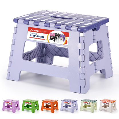 ACSTEP Folding Step Stool 9'' Tall Kids Step Stool Holds Up to 300 lb Plastic Foldable Step Stools for Kids Non-Slip Surface with Carry Handle Collapsible Stool for Home, Outdoor and Indoor(Black)