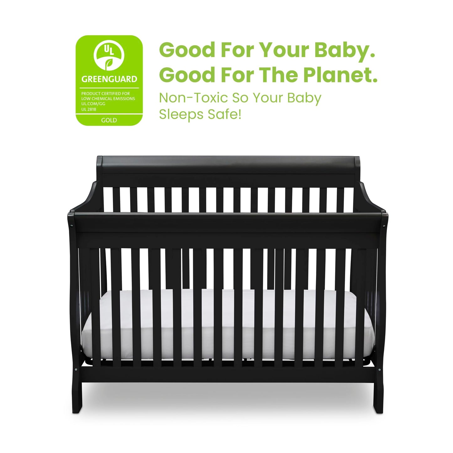 Delta Children Simmons Kids Carter 6-in-1 Convertible Crib - Greenguard Gold Certified, Black Ebony