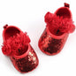 Baby Girls Mary Jane Flats with Bowknot Flowers Soft Newborn Infant First Walkers Crib Shoes Wedding Party Christmas Dress Shoes