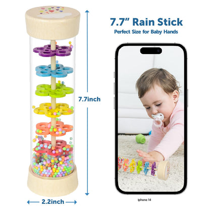 Rain Stick, Montessori Baby Toys for 6-12 Months 1 Year Old, Baby Rattle Wooden Sensory Toys, 7.7” Rainmaker Infant Musical Toy - Gifts for 6 7 8 9 12 Month Old Newborn Boys Girls Toddlers