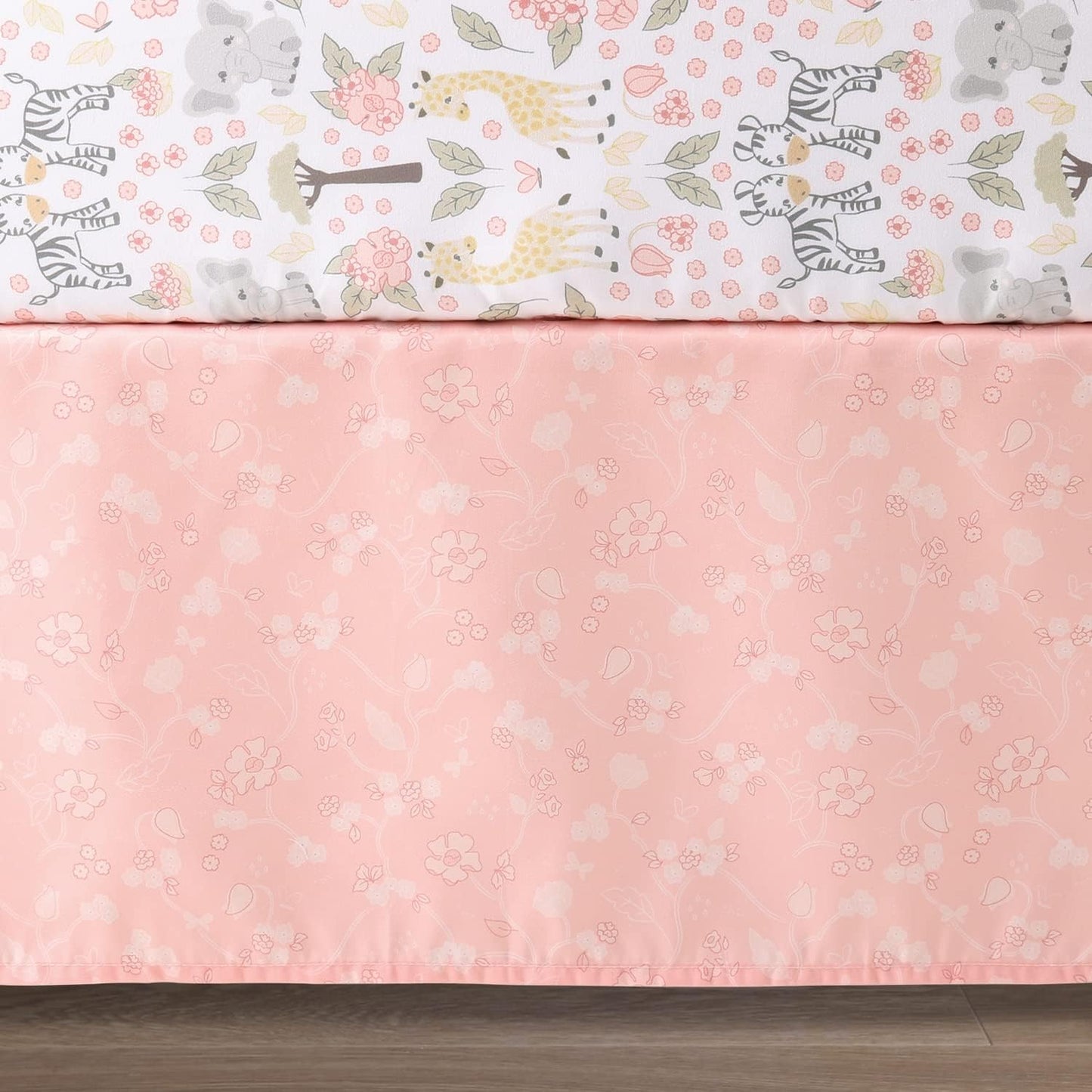 The Peanutshell 3 Piece Baby Crib Bedding Set for Girls - Newborn, Infant & Toddler Nursery Bed Set Decor with Fitted Crib Sheet, Dust Ruffle Comforter - Wildest Dreams