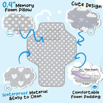 Baby Portable Changing Pad Travel - Waterproof Compact Diaper Changing Mat with Built-in Pillow - Lightweight & Foldable Changing Station, Newborn Shower Gifts