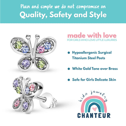 Crystal Butterfly Kids Baby Girl Earrings With Elements