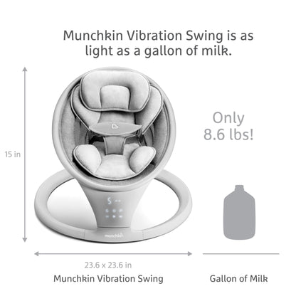 Munchkin Baby Swing, Portable and Lightweight, Bluetooth Enabled Electric Infant Rocker with Natural Sway in 5 Ranges of Motion, Newborn Nursery Essentials, White/Grey