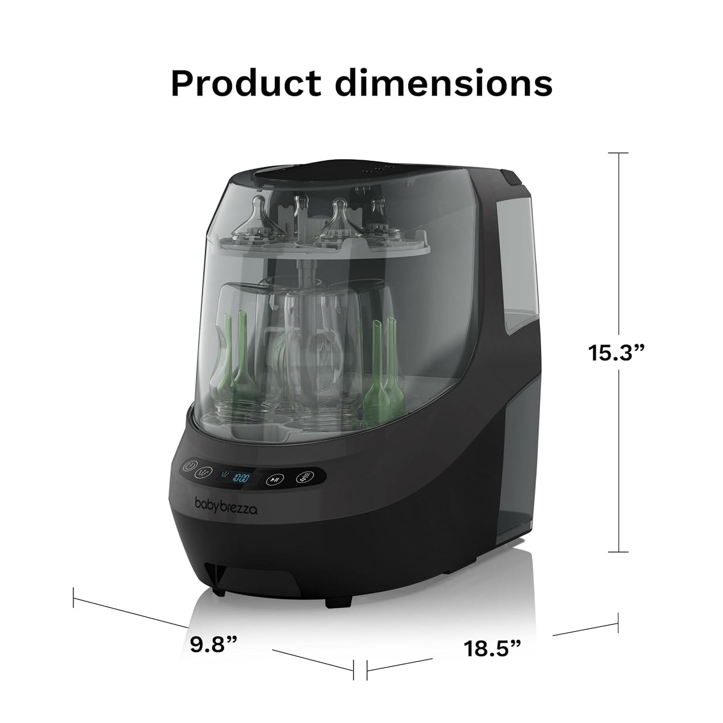 Baby Brezza Bottle Washer Pro - Baby Bottle Washer, Sterilizer + Dryer - All in One Machine Cleans Bottles, Pump Parts, & Sippy Cups - Replaces Hand Washing, Bottle Brushes and Drying Racks, Charcoal