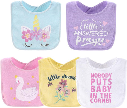 The Peanutshell Baby Girl Terry Bib Set of 10-100% Cotton, Soft, Absorbent Baby Bibs for Girls, Toddler Set, Newborn & Infant - Pastel Girl