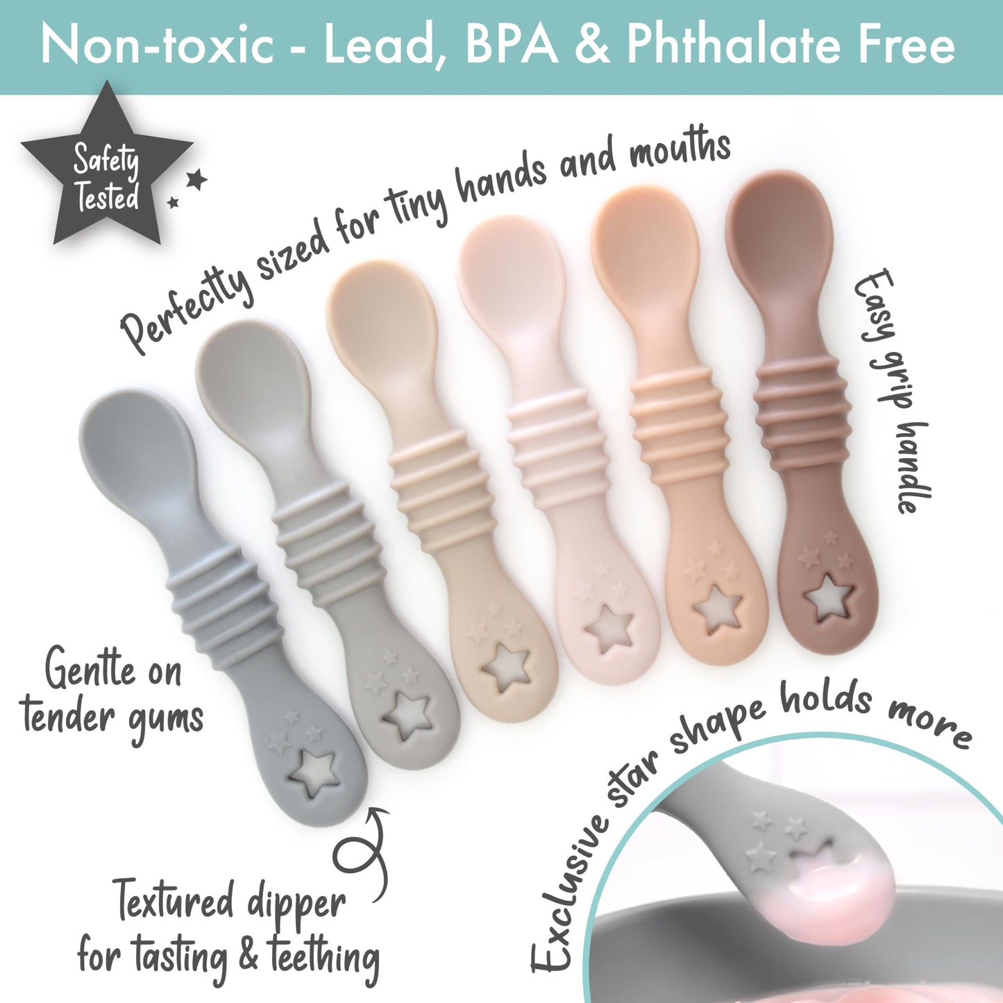 PrimaStella Little Dippers - First Stage Silicone Baby Spoon 6 Pack