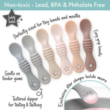 PrimaStella Little Dippers - First Stage Silicone Baby Spoon 6 Pack