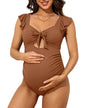 Charmo Ruffle Maternity Bathing Suits for Women Ribbed Tie Knot Maternity Swimsuit Cutout Ruched Pregnancy Swimwear