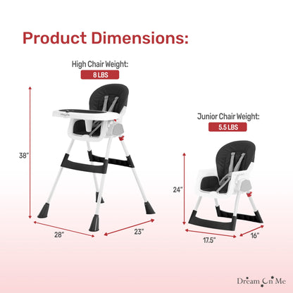 Dream On Me Portable 2-in-1 Tabletalk High Chair, Convertible Compact High Chair, Light Weight Portable Highchair, Grey