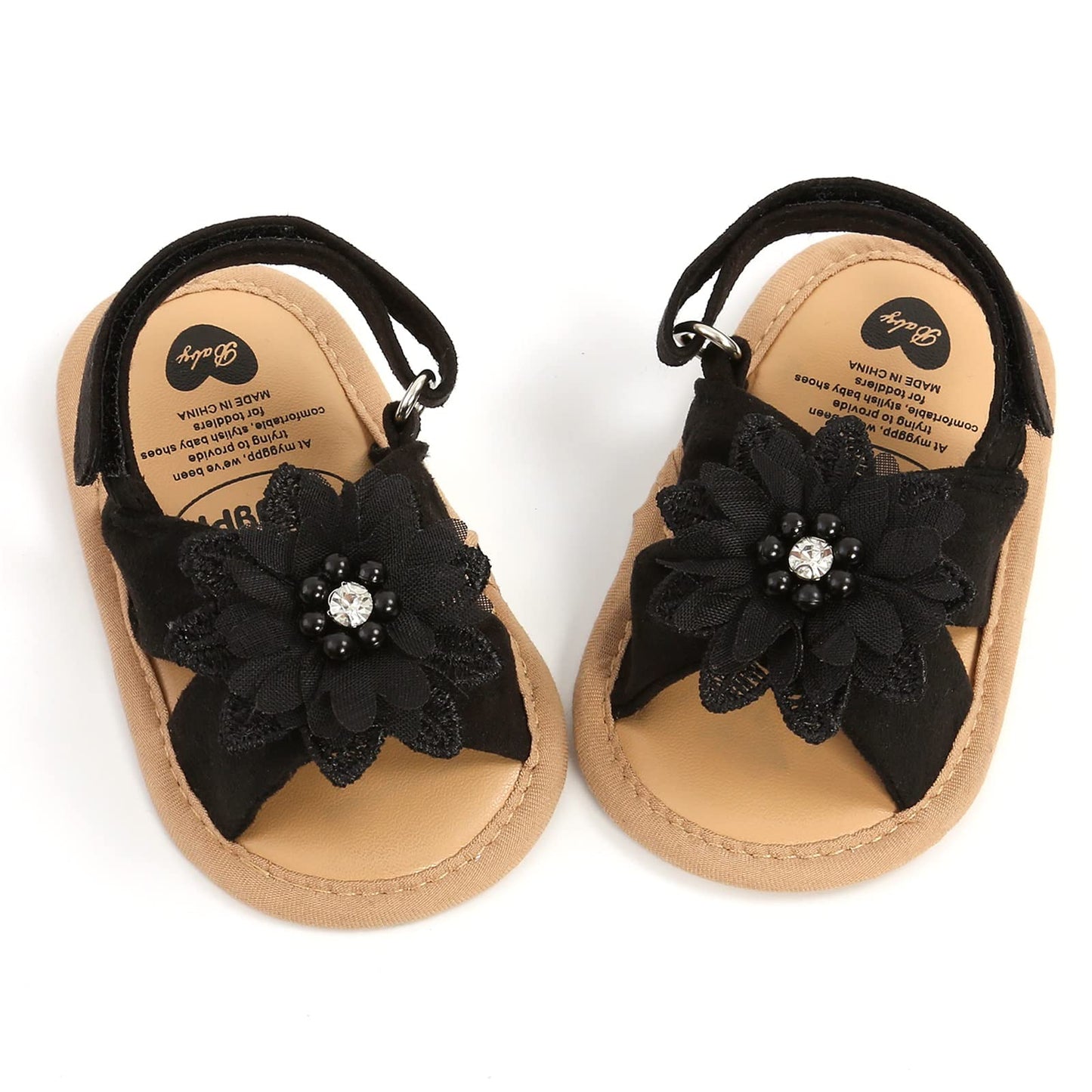 Baby Girls Princess Sandals, Big Rhinestone Flower Open Totes Anti-Skid Soft Sole Walking Shoes, Ankle Stick-On Summer Foot Wear