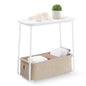 VASAGLE End Table, Small Bedside Table with Fabric Basket, Modern Nightstand, Round Side Table, for Living Room, Bedroom, Matte White and Camel Brown ULET223W10