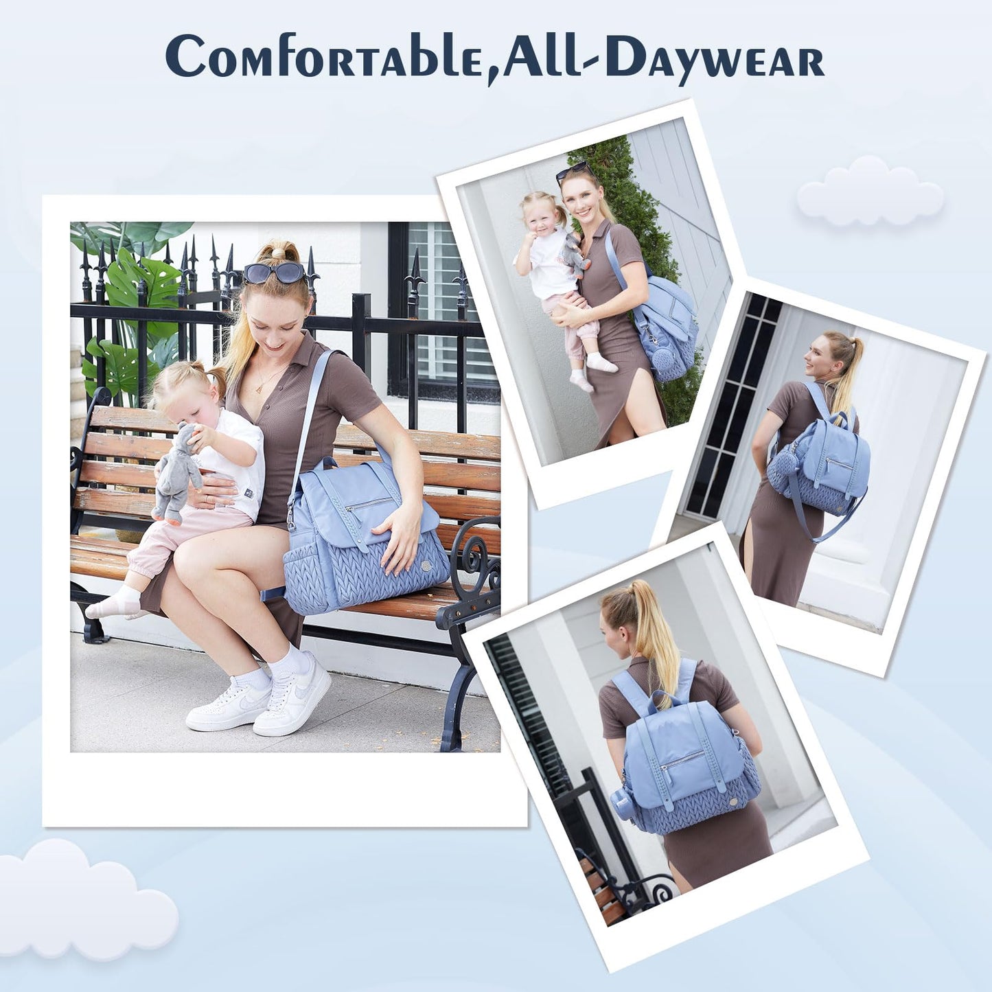 Diaper Bag BackPack Large Capacity Travel Mommy Bag Waterproof and Stylish with Changing Pad Baby Bag for Women and Girls