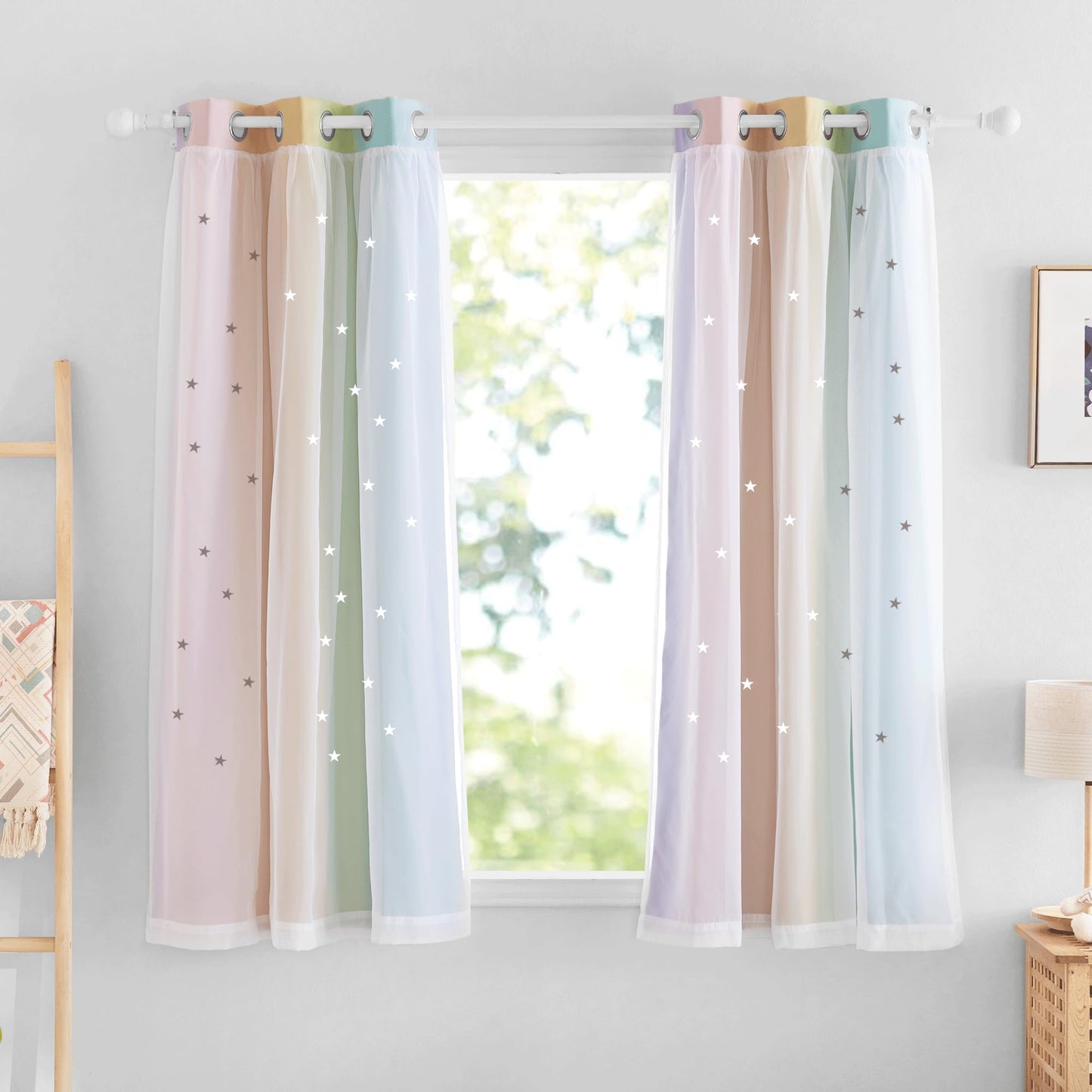 NICETOWN Nursery Curtains for Kids, Farmhouse Blackout Curtain Panels for Bedroom, Double Layer Star Hollow-Out Grommet Aesthetic Living Room Toddler Window Curtains, 2 Pcs, W52 x L84, Biscotti Beige