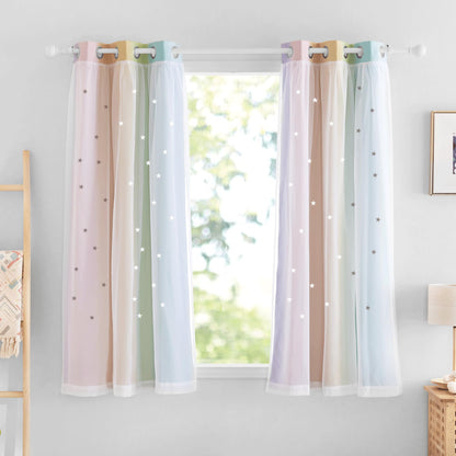 NICETOWN Nursery Curtains for Kids, Farmhouse Blackout Curtain Panels for Bedroom, Double Layer Star Hollow-Out Grommet Aesthetic Living Room Toddler Window Curtains, 2 Pcs, W52 x L84, Biscotti Beige