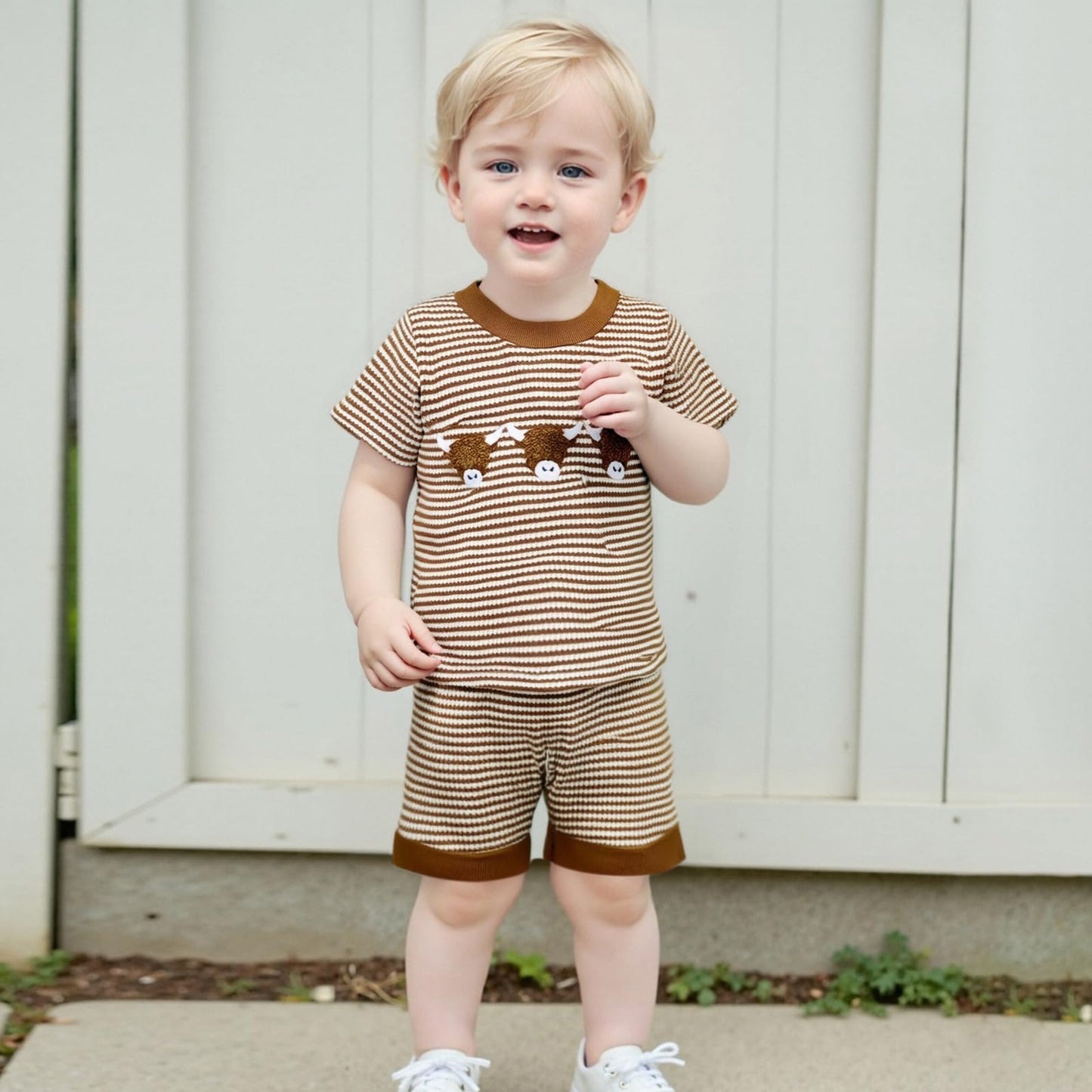 VISGOGO Baby Boy Girls Toddler Summer Outfit Striped T-shirt Toddler Boy Summer Clothes 6 12 18 Months 2 3 4 5 T Short Set