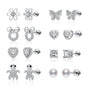 TOPBRIGHT 8 Pairs Hypoallergenic Earrings 925 Sterling Silver Stud Earrings White Heart CZ Tiny Butterfly For Kids, Toddlers, Little Girls, Teens, Women