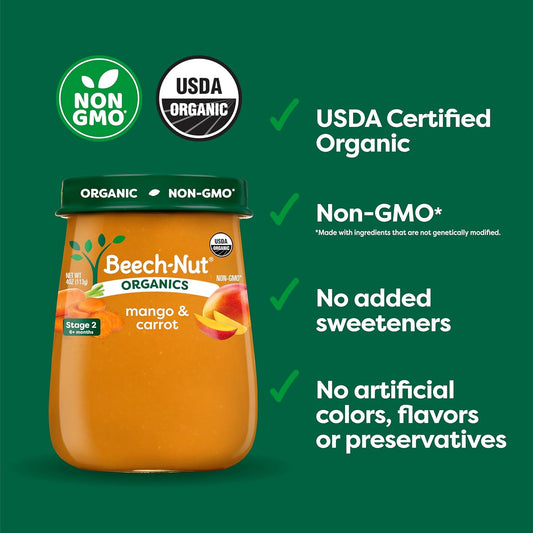 Beech-Nut Organics Stage 2 Organic Baby Food, Mango & Carrot, 4oz Jar (10 Pack)