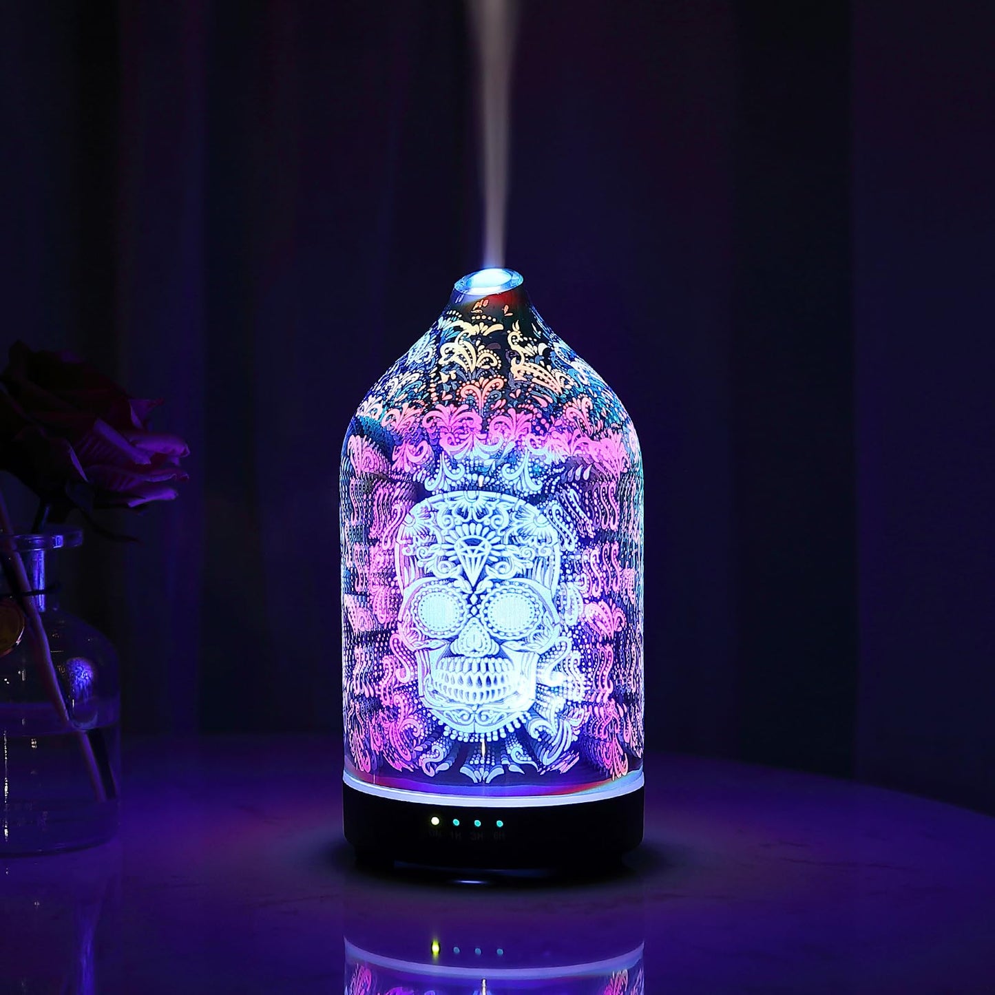 Essential Oil Diffuser Hand Blown Glass Aromatherapy Diffuser - Ultrasonic Cool Mist Scent Aroma Diffuser, Whisper Quiet with Auto Shut-Off, Timer Setting &7 Colors Night Light for Home