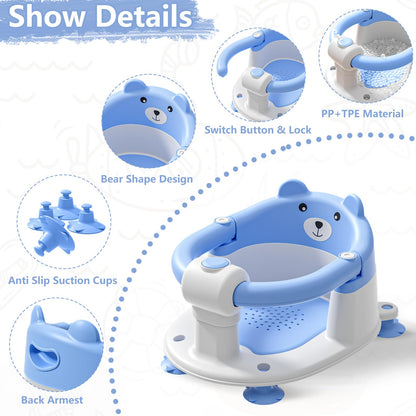 Baby Bath Seat for Babies 6 Months & Up, Toddler Bath Seats for Babies Sitting Up, Non-Slip Infant Bath Tub Chair with 4 Suction Cups & Soft Cushion for Shower, Compact Toddler Bathtub Seat, Pink