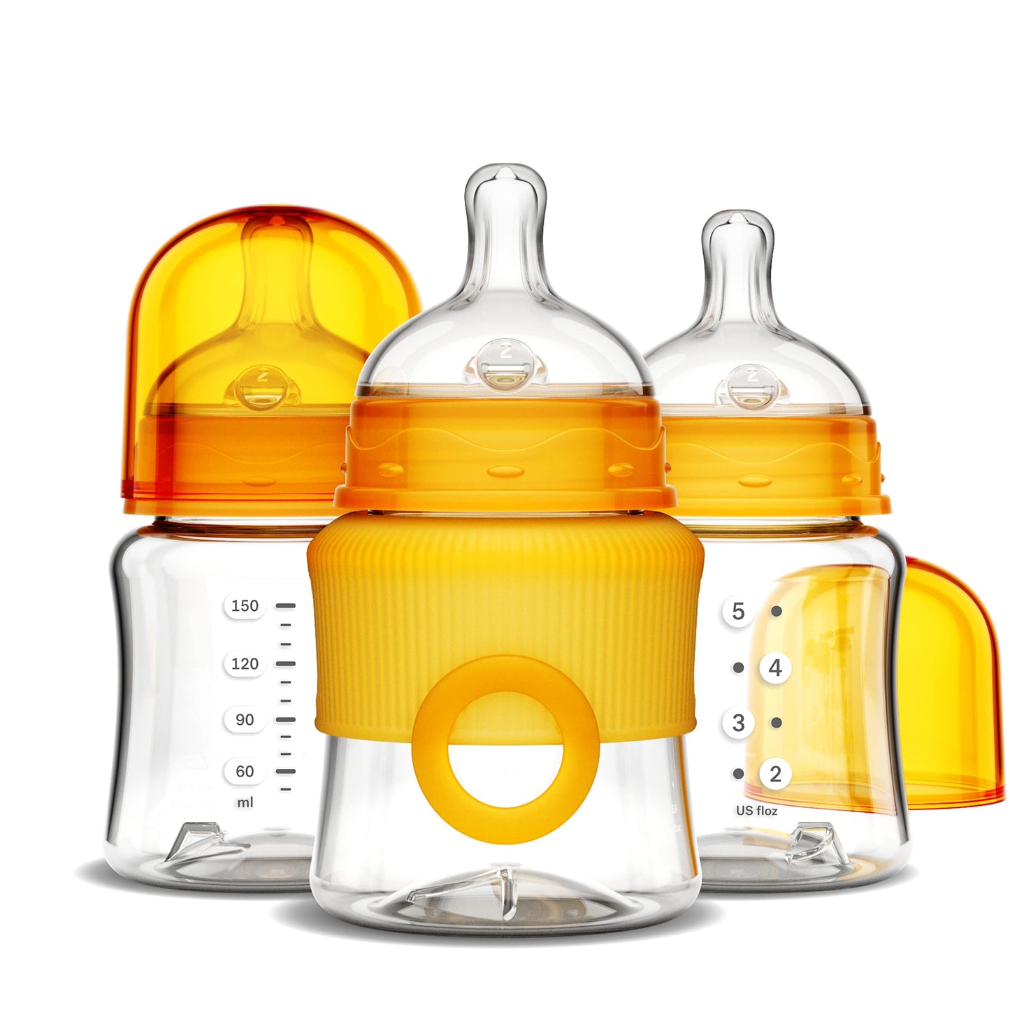 Smilo Baby Bottle Set with Stage 0 Slow Flow Anti Colic Nipple, 10 Oz / 300 ml Capacity, 3X Pack of Anti Colic Baby Bottles 0-3 Months - Aqua Blue