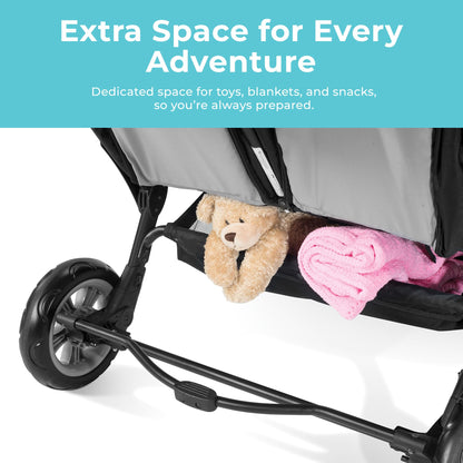 Gaggle by Foundations Compass Quad 4 Seat Stroller | 4-Seat Stroller for Daycare | Oversized UV Blocking Canopy | 5-Point Harness | Easy Loading | Storage Bucket | Black