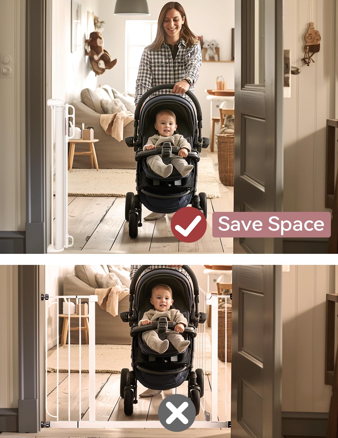 Momcozy Retractable Baby Gate, 33" Tall, Extends up to 55" Wide, Child Safety Baby Gates for Stairs, Doorways, Hallways, Indoor, Outdoor