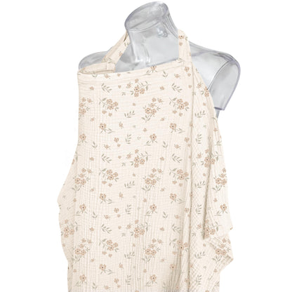 Konssy Muslin Nursing Cover for Baby Breastfeeding, Breathable 100% Cotton Breastfeeding Cover with Rigid Hoop for Mother Nursing Apron, Multi-use Carseat Canopy (Summer Wheat)