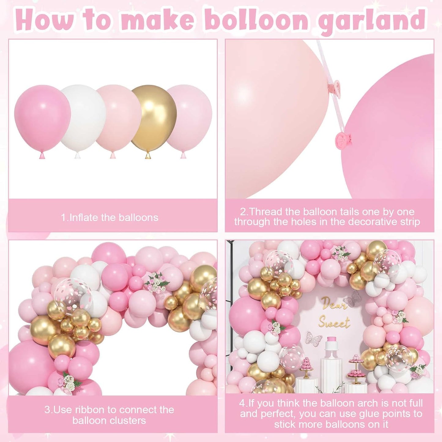 Ouddy Life 157 Pcs Boho Dusty Pink Balloons Arch Garland Kit, Blush Neutral Pink Sand White Metallic Gold Different Size Balloon for Girls Baby Shower Birthday Wedding Gender Reveal Party Decorations