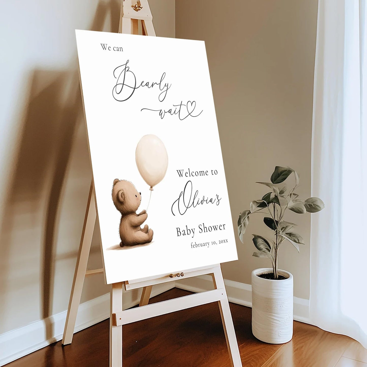 Personalized We Can Bearly Wait Baby Shower Welcome Sign, Welcome to Baby Shower Sign - Teddy Bear & Balloon Theme Décor #5