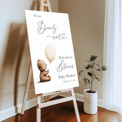 Personalized We Can Bearly Wait Baby Shower Welcome Sign, Welcome to Baby Shower Sign - Teddy Bear & Balloon Theme Décor #5