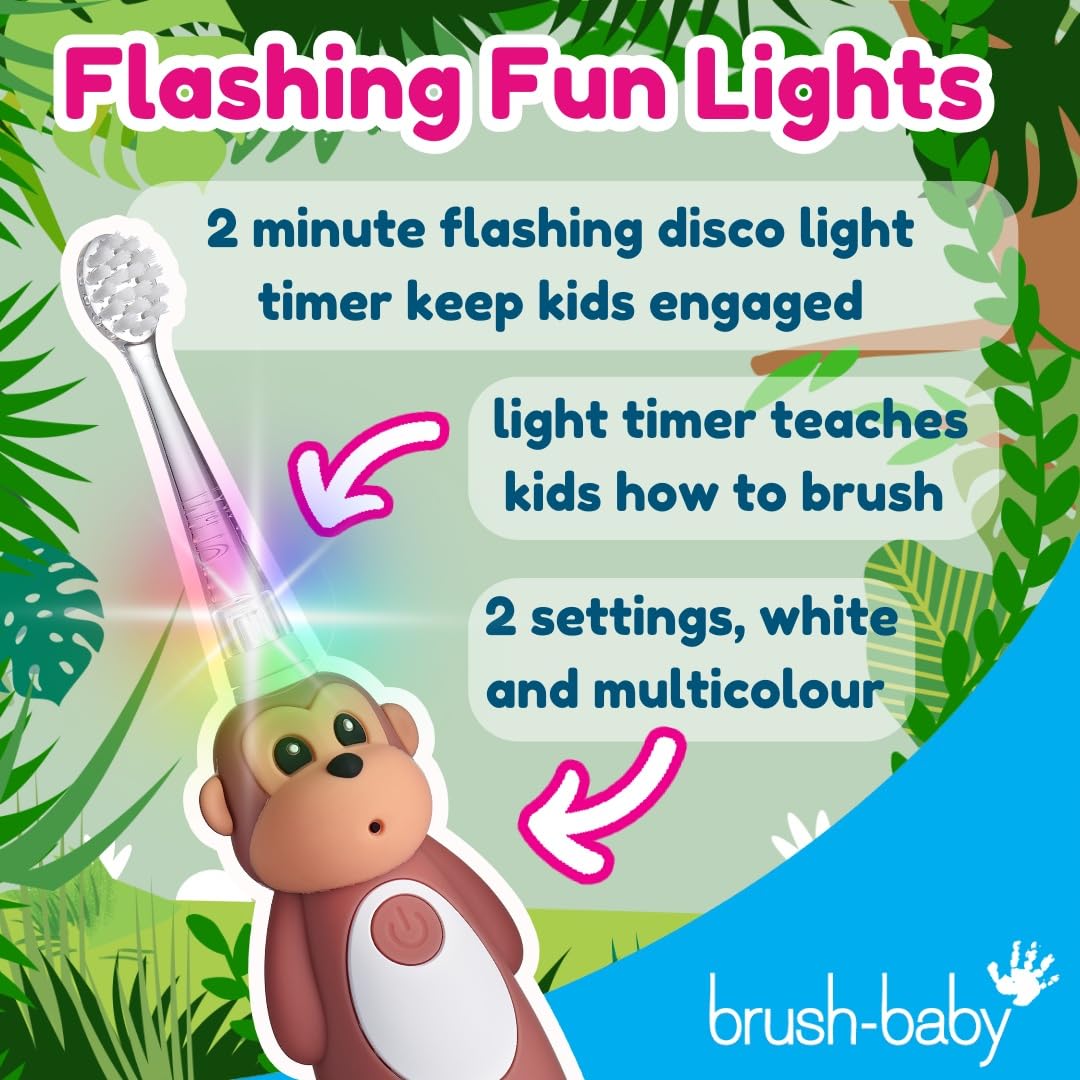 brush-baby WildOnes™ Rechargeable Kids Electric Toothbrush – Toby Tiger | Flashing Lights, 2-Min Timer, Waterproof, 3 Brush Heads | Toddler & Child Toothbrush Ages 0-10 | Soft Bristles