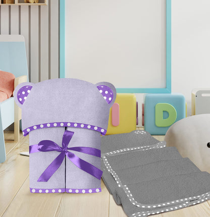 Set of 2 Hooded Baby Towels – White and Grey – Luxurious, Large and Super Absorbent – 30 x 30 Inch – Soft and Suitable for Infants, Toddlers and Kids – 400 GSM