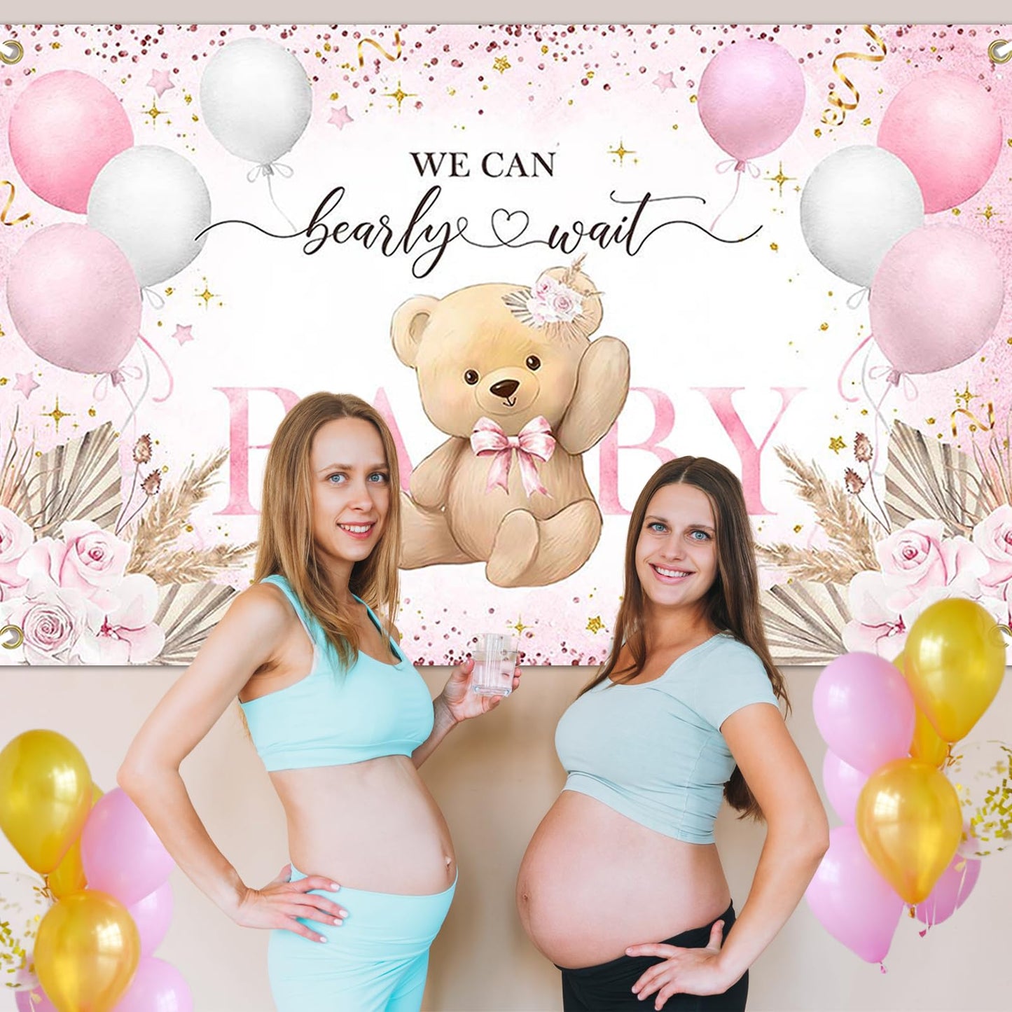 Blue Bear Baby Shower Backdrop 6x3.6 ft We Can Bearly Wait Banner for Boy Bear Baby Shower Decorations Newborn Photo Props Background