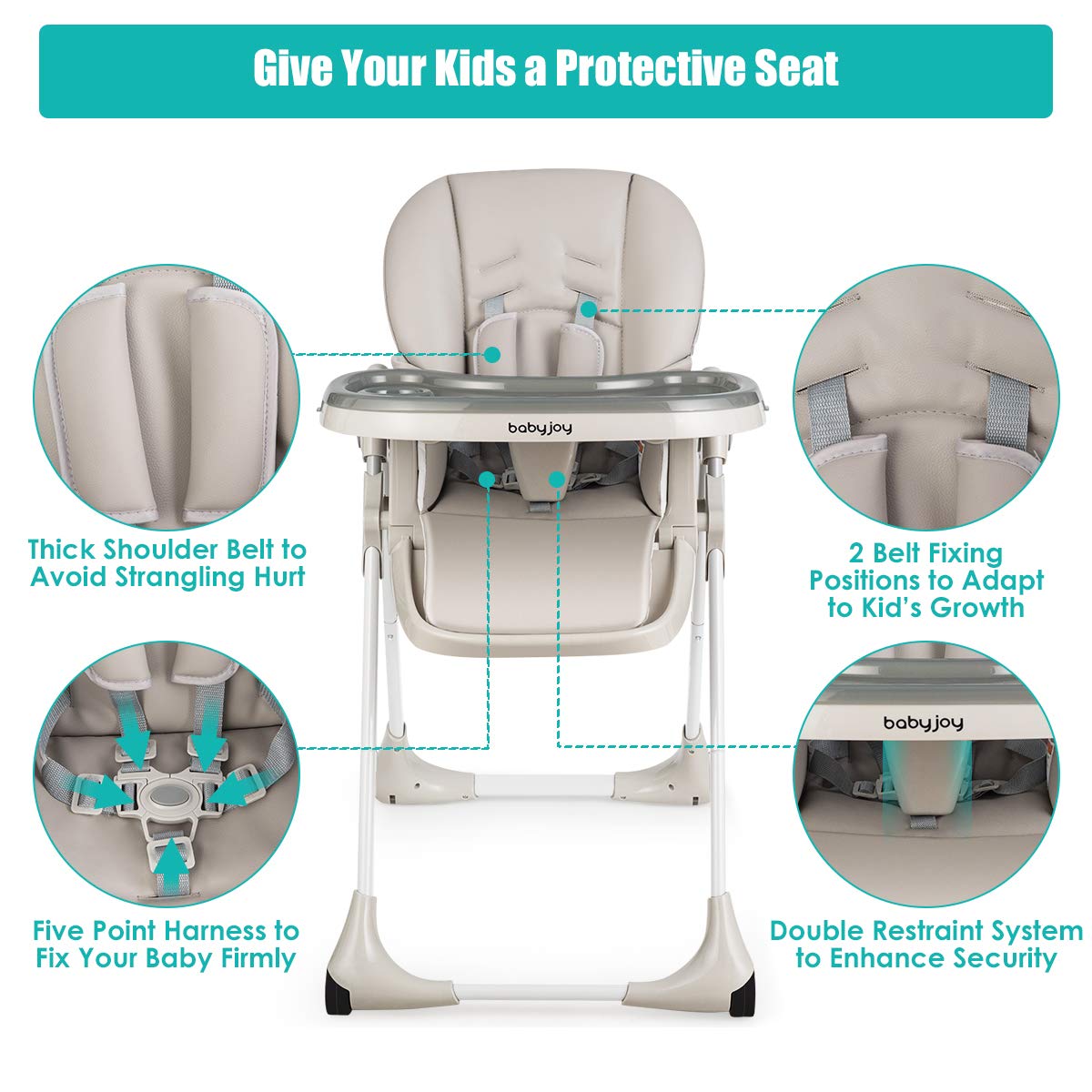 BABY JOY Convertible High Chair for Babies & Toddlers, Height Adjustable, Grow & Go High Chair w/Recline & Footrest, Removable Double Tray, Portable Baby Dinning Chair with Wheels (Beige)