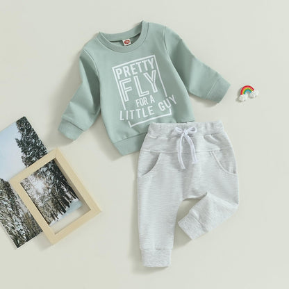 Toddler Boy Clothes Pretty Fly for A Little Guy Outfit Long Sleeve Sweatshirt Top Jogger Pants Cute 2Pcs Set 0-3T